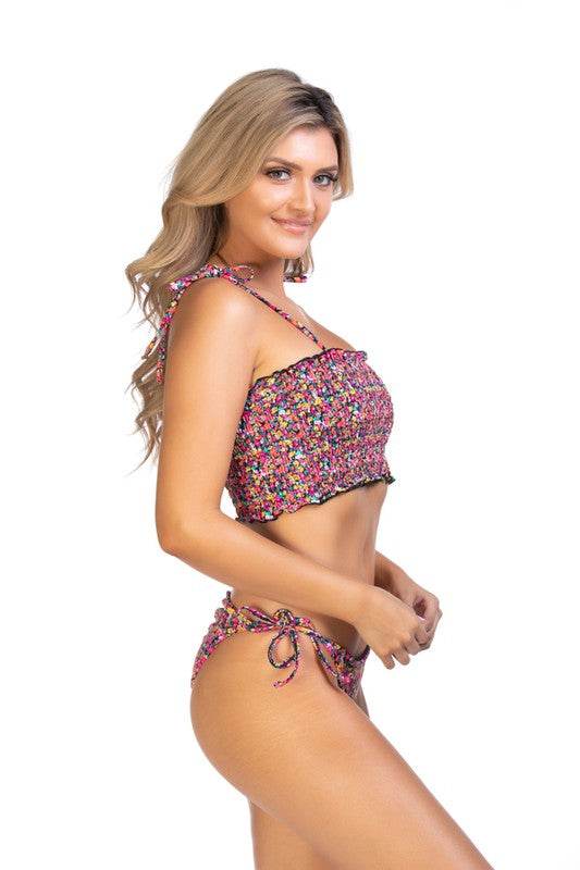 FLORAL RUCHED BIKINI TOP AND TIE SIDE BOTTOM SET - Shop Style & More | Fresh Looks, Everyday Deals & Free Shipping