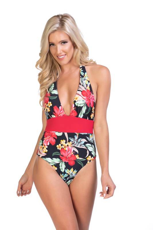 TROPICAL HALTER ONE PIECE SWIMSUIT - Shop Style & More | Fresh Looks, Everyday Deals & Free Shipping