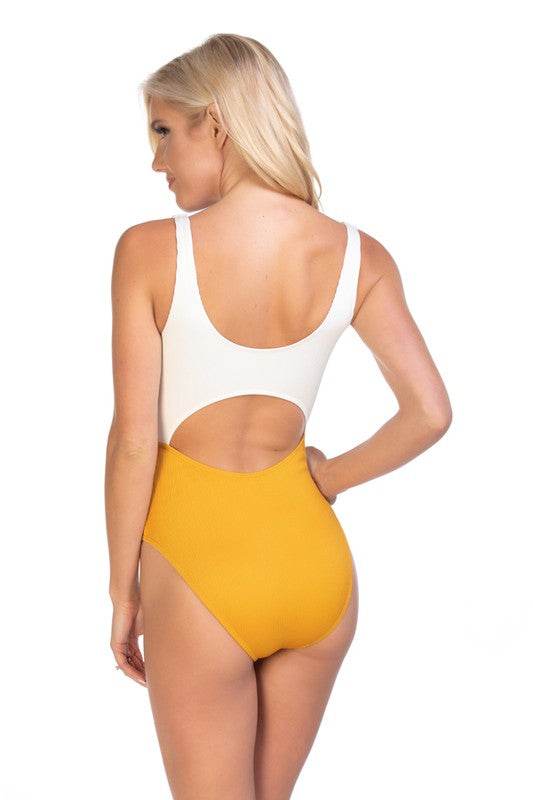 RIBBED TWO TONE CUTOUT ONE PIECE SWIMSUIT - Shop Style & More | Fresh Looks, Everyday Deals & Free Shipping