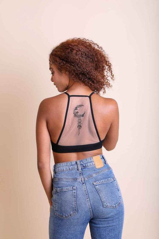 Crescent Moon Dream Catcher Tattoo Mesh Bralette - Shop Style & More | Fresh Looks, Everyday Deals & Free Shipping
