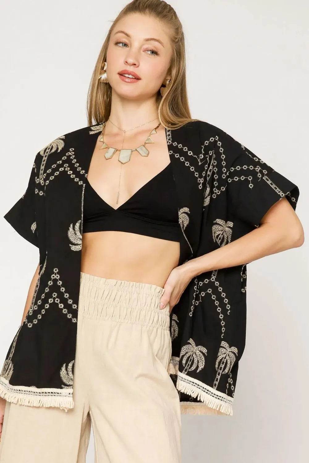Umgee Open Front Embroidered Fringe Kimono - Shop Style & More | Fresh Looks, Everyday Deals & Free Shipping