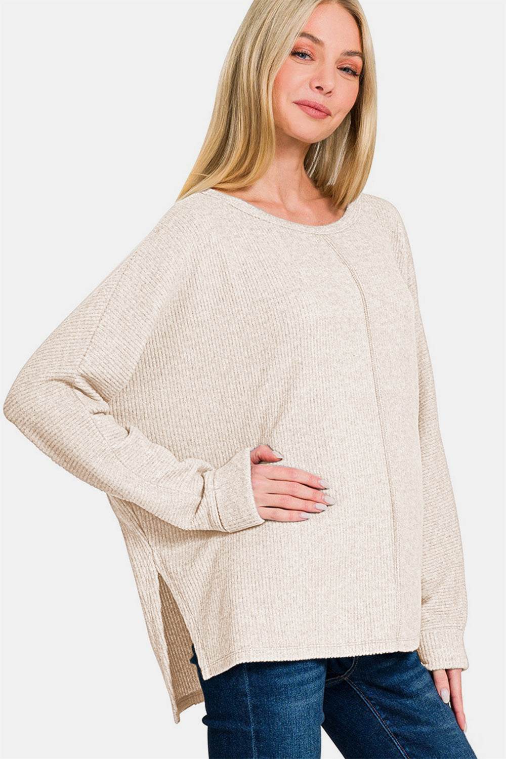 Zenana High-Low Side Slit Round Neck T-Shirt - Shop Style & More | Fresh Looks, Everyday Deals & Free Shipping