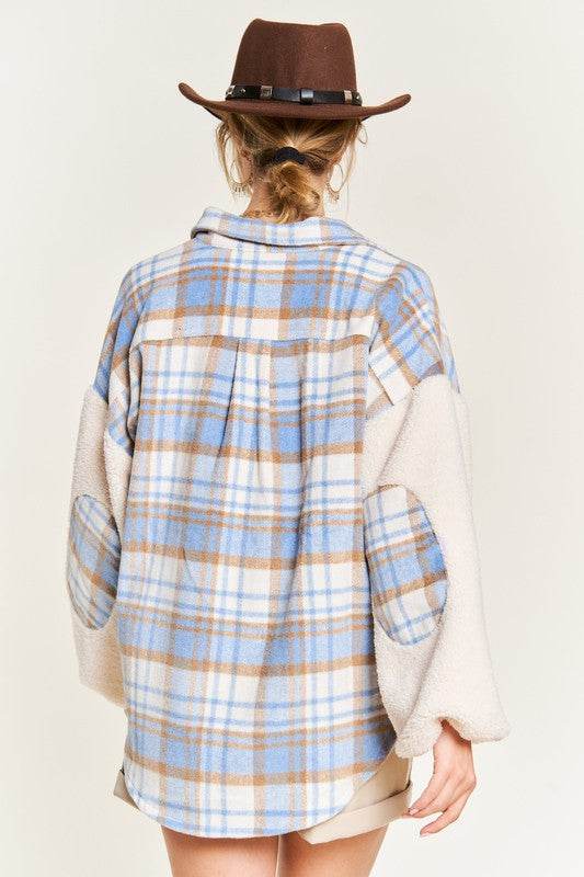 Multi plaid fuzzy sleeve jacket JJO1023 - Shop Style & More | Fresh Looks, Everyday Deals & Free Shipping