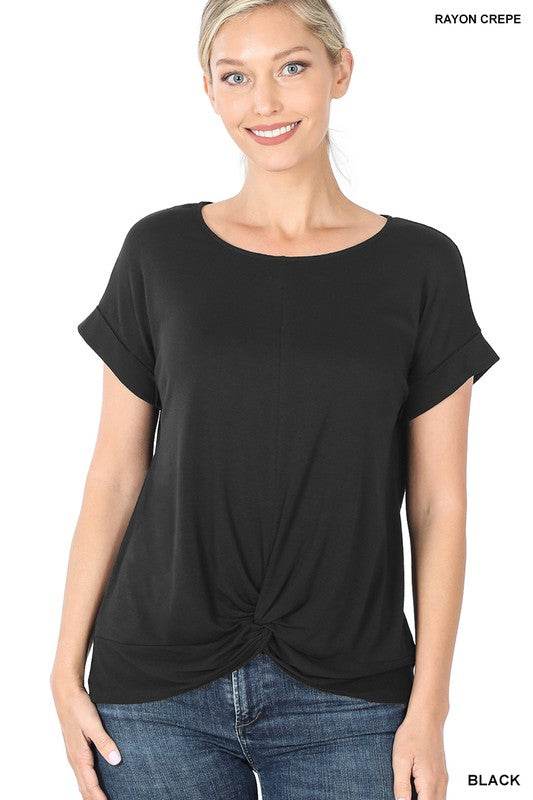 Rayon Span Crepe Knot-Front Top - Shop Style & More | Fresh Looks, Everyday Deals & Free Shipping