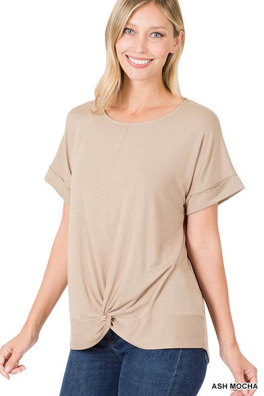 Rayon Span Crepe Knot-Front Top - Shop Style & More | Fresh Looks, Everyday Deals & Free Shipping