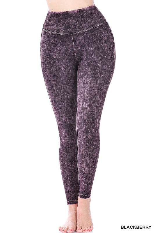 Mineral Washed Wide Waistband Yoga Leggings - Shop Style & More | Fresh Looks, Everyday Deals & Free Shipping