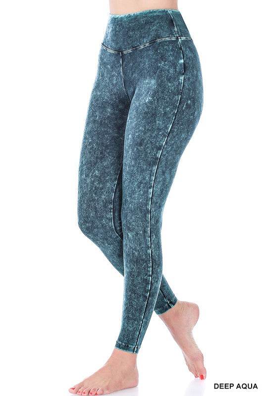 Mineral Washed Wide Waistband Yoga Leggings - Shop Style & More | Fresh Looks, Everyday Deals & Free Shipping