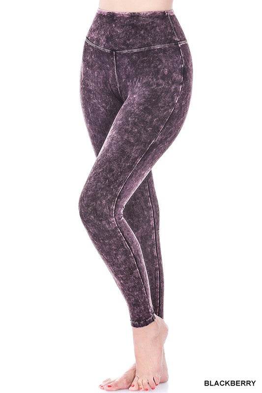 Mineral Washed Wide Waistband Yoga Leggings - Shop Style & More | Fresh Looks, Everyday Deals & Free Shipping