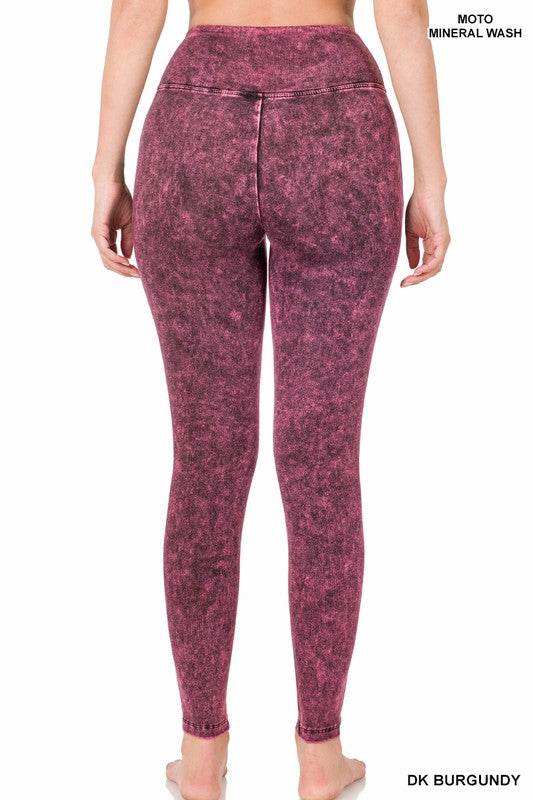 Mineral Washed Wide Waistband Moto Leggings - Shop Style & More | Fresh Looks, Everyday Deals & Free Shipping