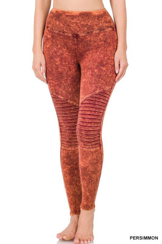 Mineral Washed Wide Waistband Moto Leggings - Shop Style & More | Fresh Looks, Everyday Deals & Free Shipping