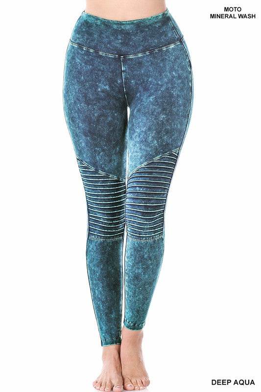 Mineral Washed Wide Waistband Moto Leggings - Shop Style & More | Fresh Looks, Everyday Deals & Free Shipping