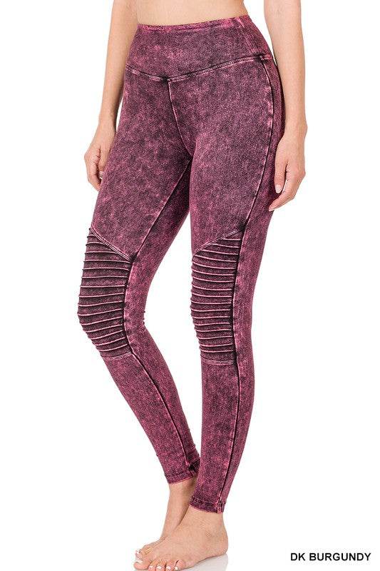 Mineral Washed Wide Waistband Moto Leggings - Shop Style & More | Fresh Looks, Everyday Deals & Free Shipping