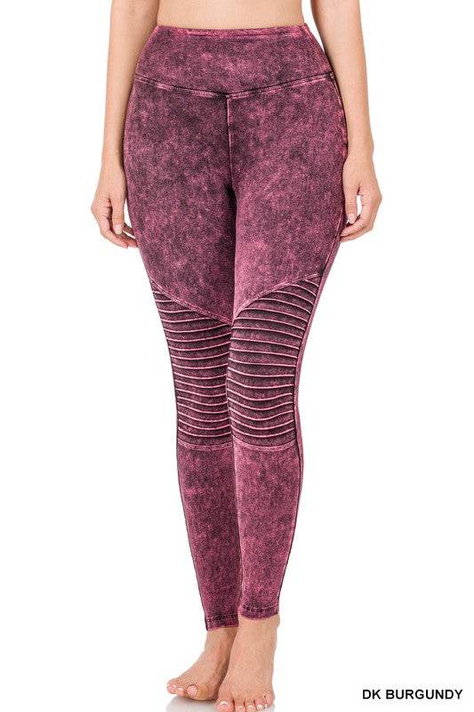 Mineral Washed Wide Waistband Moto Leggings - Shop Style & More | Fresh Looks, Everyday Deals & Free Shipping