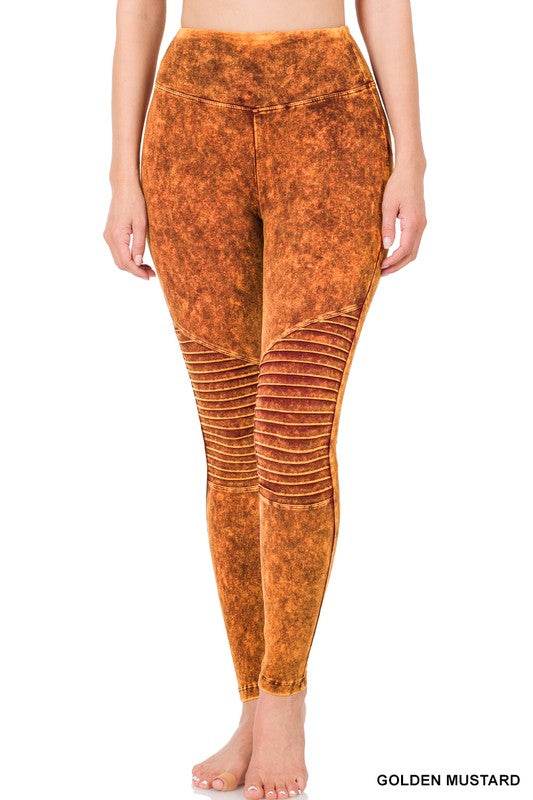Mineral Washed Wide Waistband Moto Leggings - Shop Style & More | Fresh Looks, Everyday Deals & Free Shipping
