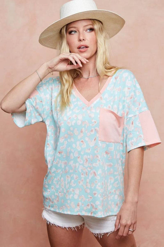 BiBi Multi Color Leopard Printed French Terry T-Shirt - Shop Style & More | Fresh Looks, Everyday Deals & Free Shipping