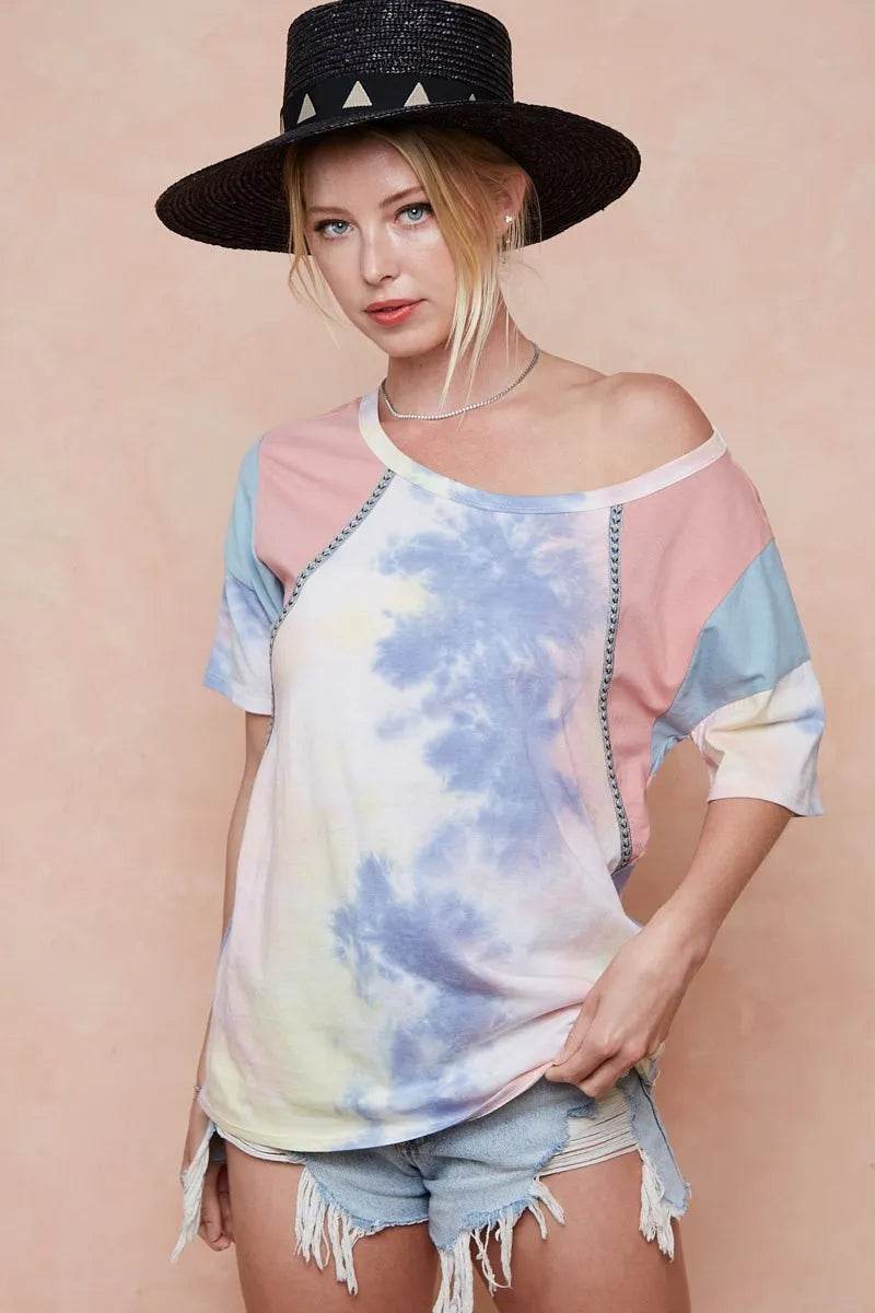 BiBi Tie Dye Printed Cotton Color Block T-Shirt - Shop Style & More | Fresh Looks, Everyday Deals & Free Shipping