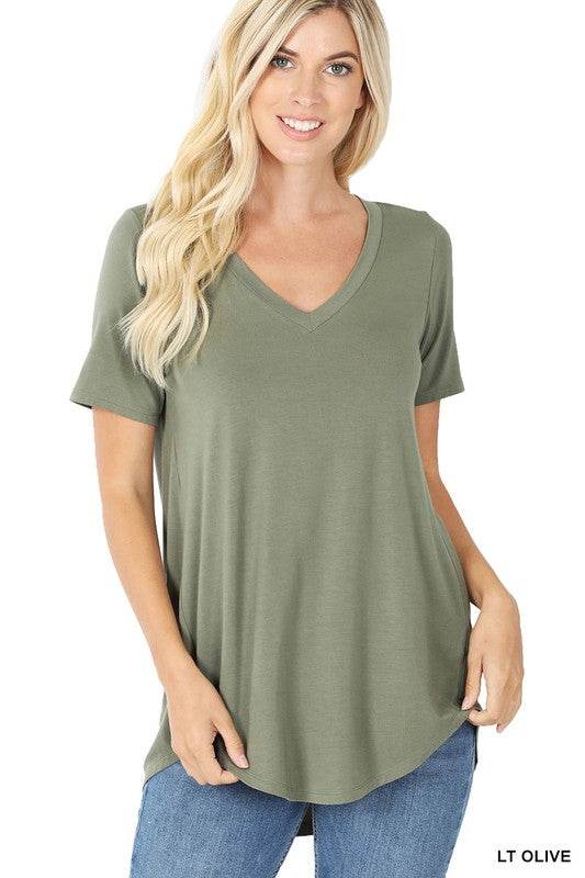 Luxe Rayon Short Sleeve V-Neck Hi-Low Hem Top - Shop Style & More | Fresh Looks, Everyday Deals & Free Shipping