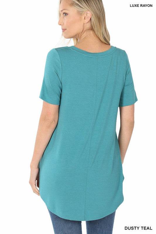 Luxe Rayon Short Sleeve V-Neck Hi-Low Hem Top - Shop Style & More | Fresh Looks, Everyday Deals & Free Shipping