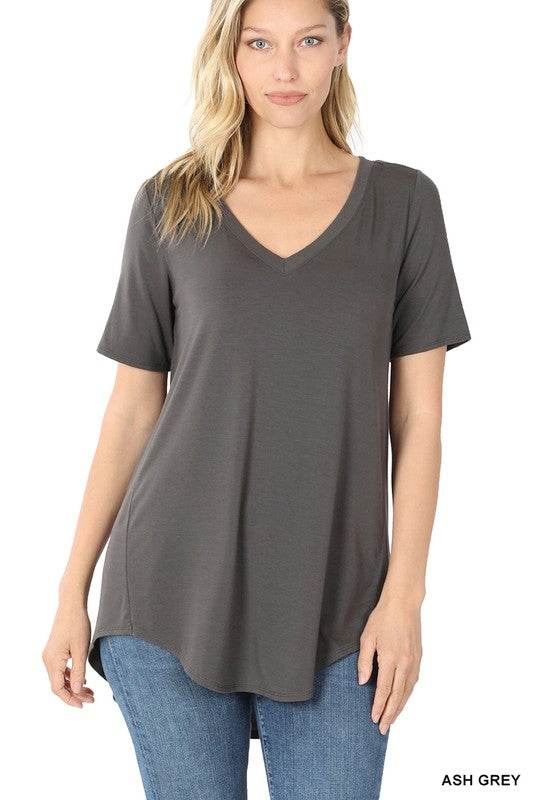 Luxe Rayon Short Sleeve V-Neck Hi-Low Hem Top - Shop Style & More | Fresh Looks, Everyday Deals & Free Shipping