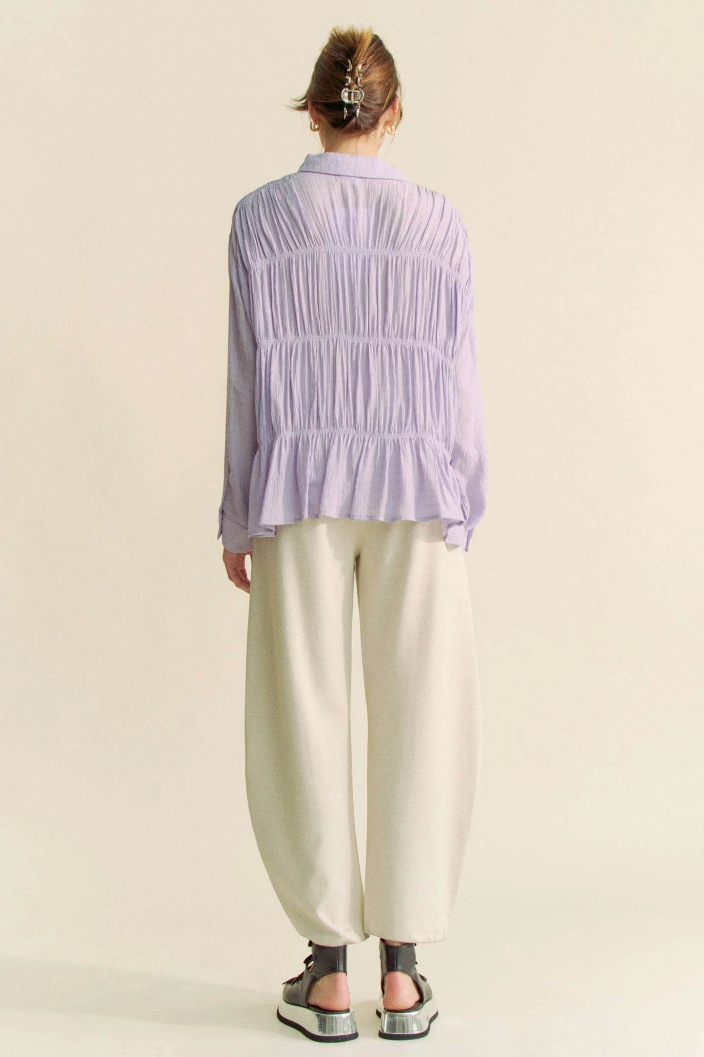 Davi & Dani Ruched All Over Button Front Shirt - Shop Style & More | Fresh Looks, Everyday Deals & Free Shipping