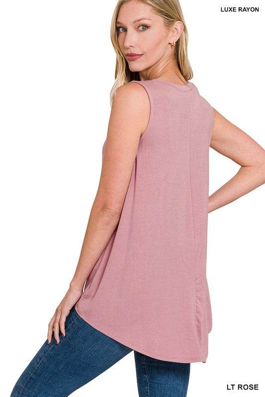 Luxe Rayon Sleeveless V-Neck Hi-Low Hem Top - Shop Style & More | Fresh Looks, Everyday Deals & Free Shipping