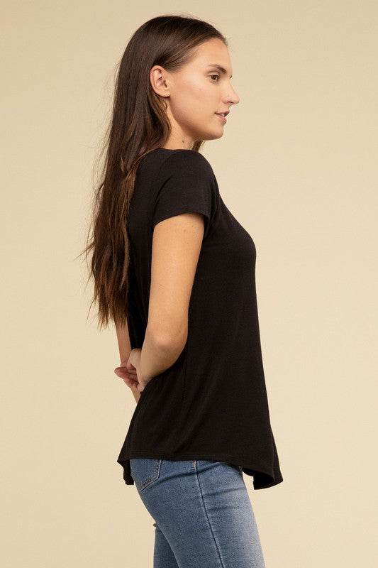 Flowy Round Hem Rayon Short Sleeve Top - Shop Style & More | Fresh Looks, Everyday Deals & Free Shipping