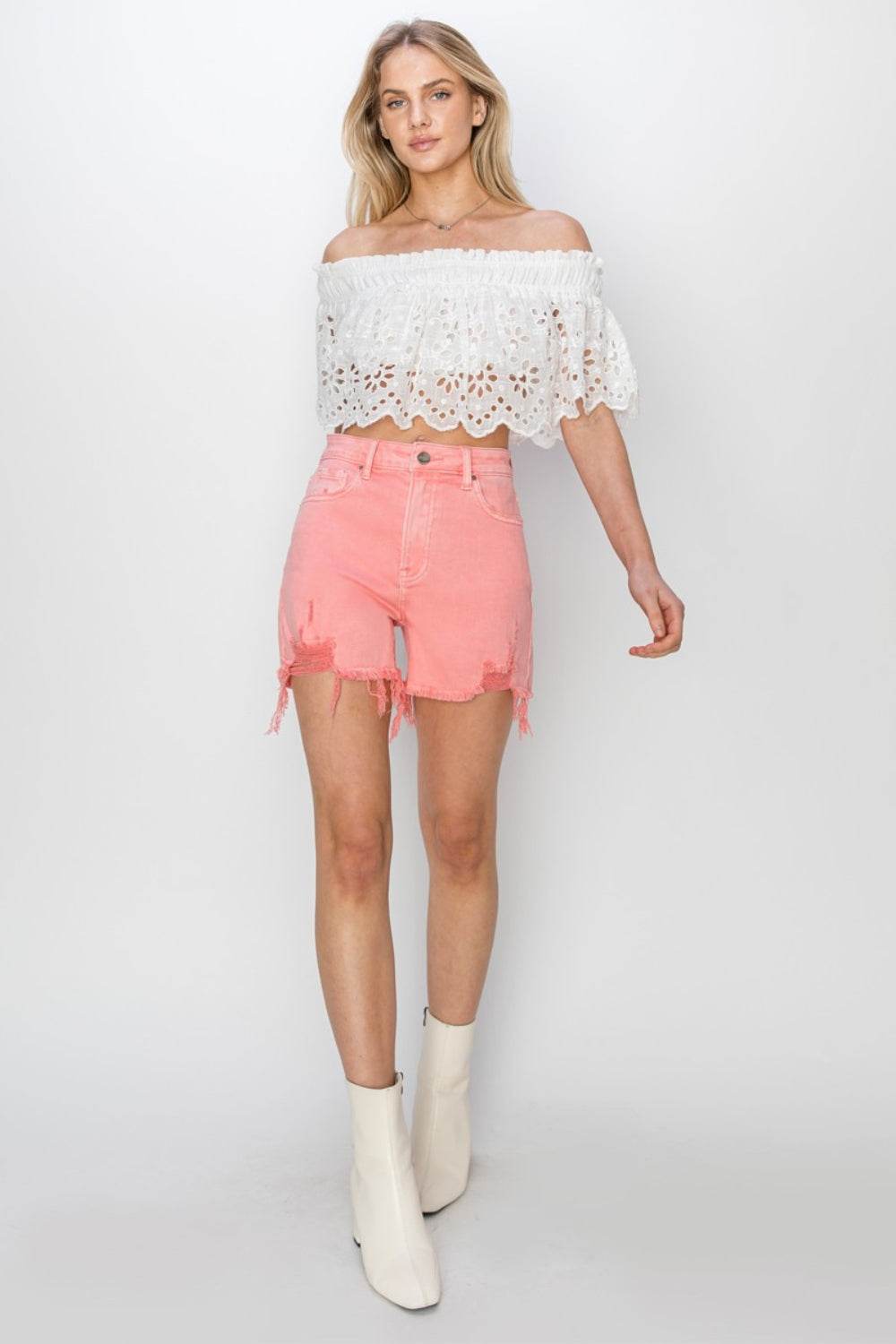 RISEN High Rise Distressed Denim Shorts - Shop Style & More | Fresh Looks, Everyday Deals & Free Shipping