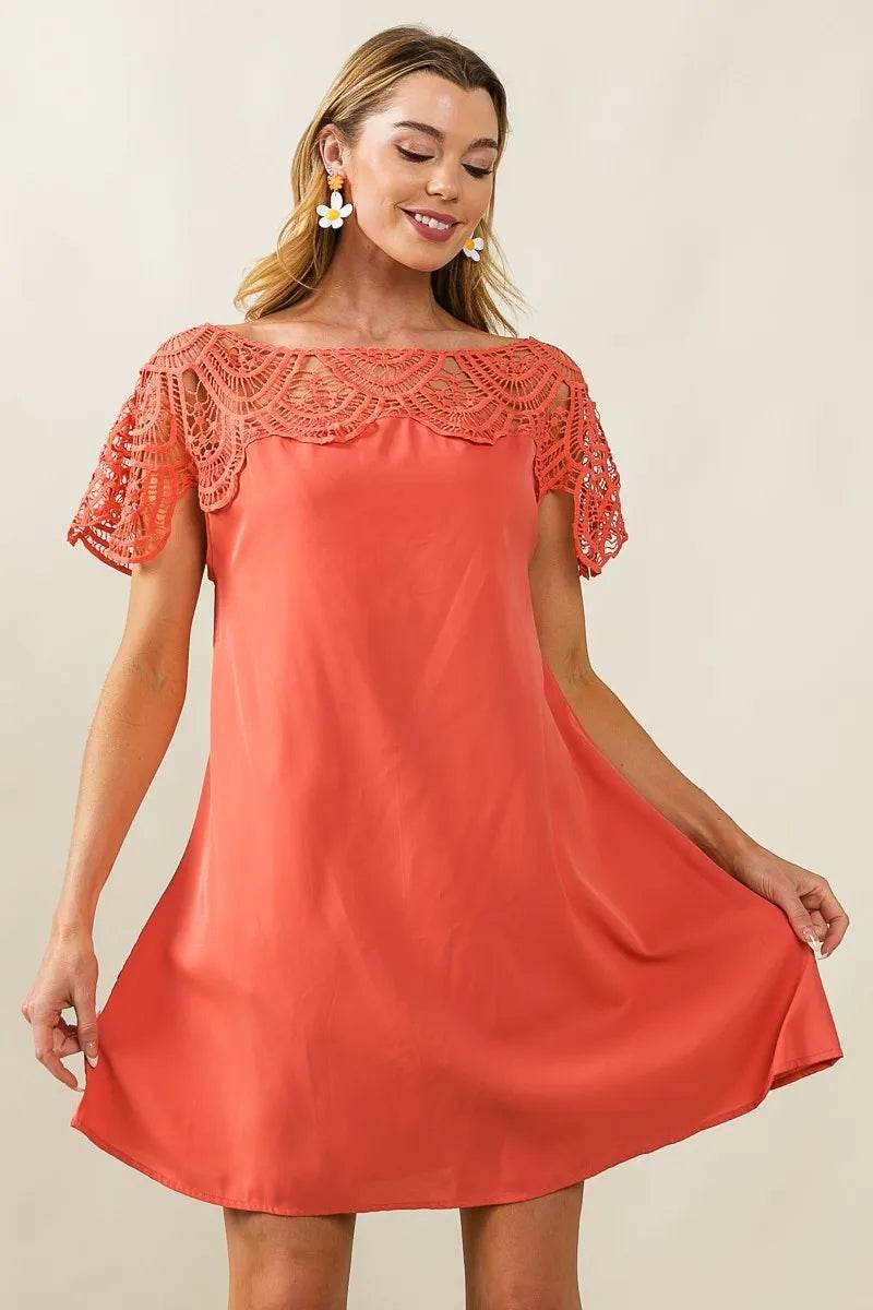 BiBi Crochet Lace Yoke Detailed Wrinkled Dress - Shop Style & More | Fresh Looks, Everyday Deals & Free Shipping