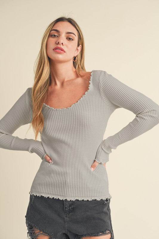Aemi + Co Lettuce Hem Scoop Neck Long Sleeve Knit Top - Shop Style & More | Fresh Looks, Everyday Deals & Free Shipping