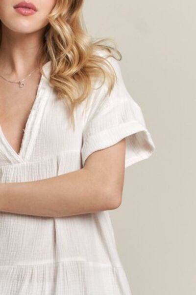 ADORA Tiered Notched Short Sleeve Dress - Shop Style & More | Fresh Looks, Everyday Deals & Free Shipping