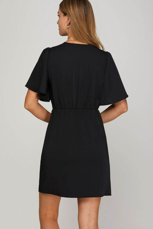 She + Sky Ruffled Surplice Short Flutter Sleeve Mini Dress - Shop Style & More | Fresh Looks, Everyday Deals & Free Shipping