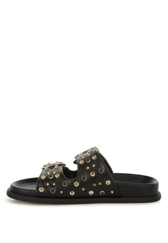 Jayata Metallic Stud Embellished Sliders - Shop Style & More | Fresh Looks, Everyday Deals & Free Shipping