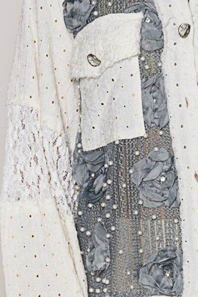 POL Eyelet Flower Pearl Detail Lace Patchwork Shirt - Shop Style & More | Fresh Looks, Everyday Deals & Free Shipping