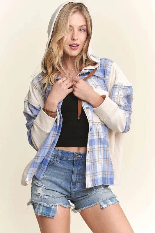 ADORA Button Down Plaid Hoodie Shacket - Shop Style & More | Fresh Looks, Everyday Deals & Free Shipping