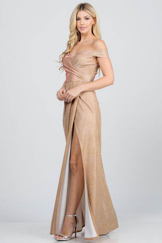 Off the shoulder glittery jacquard gathered gown - Shop Style & More | Fresh Looks, Everyday Deals & Free Shipping