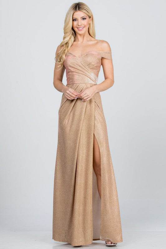Off the shoulder glittery jacquard gathered gown - Shop Style & More | Fresh Looks, Everyday Deals & Free Shipping