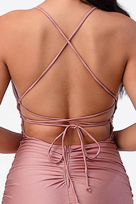 Back lace up mermaid dress with waist shirring - Shop Style & More | Fresh Looks, Everyday Deals & Free Shipping