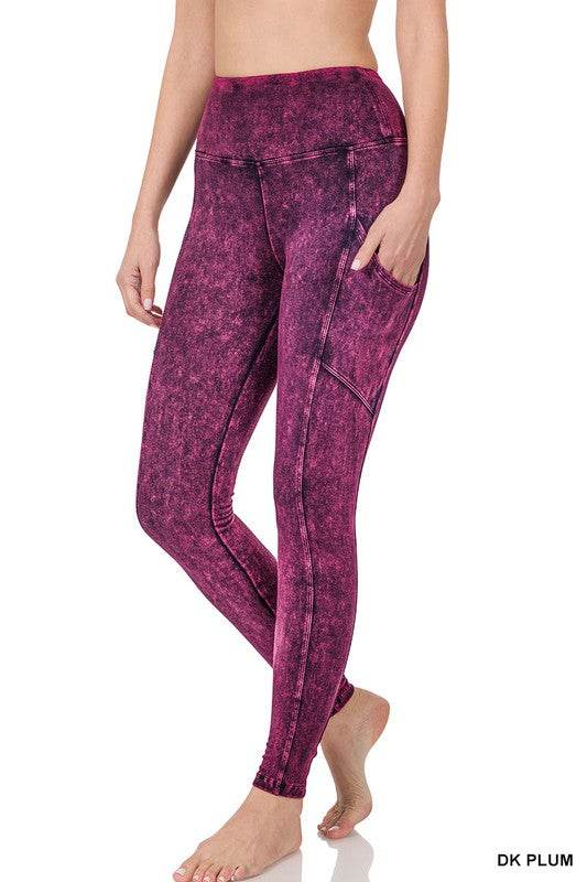 Mineral Wash Wide Waistband Full-Length Leggings - Shop Style & More | Fresh Looks, Everyday Deals & Free Shipping