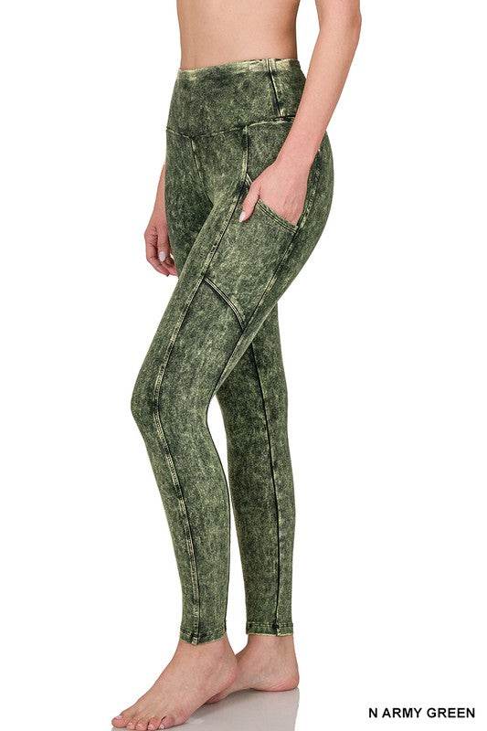 Mineral Wash Wide Waistband Full-Length Leggings - Shop Style & More | Fresh Looks, Everyday Deals & Free Shipping