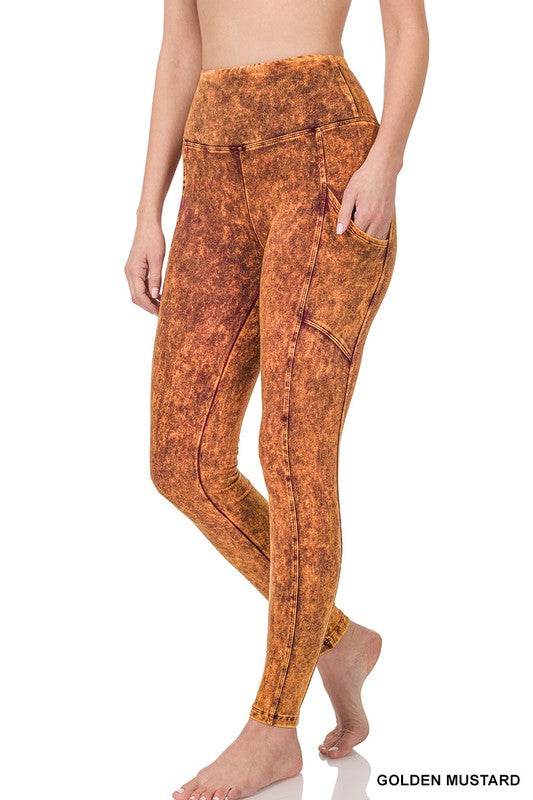 Mineral Wash Wide Waistband Full-Length Leggings - Shop Style & More | Fresh Looks, Everyday Deals & Free Shipping