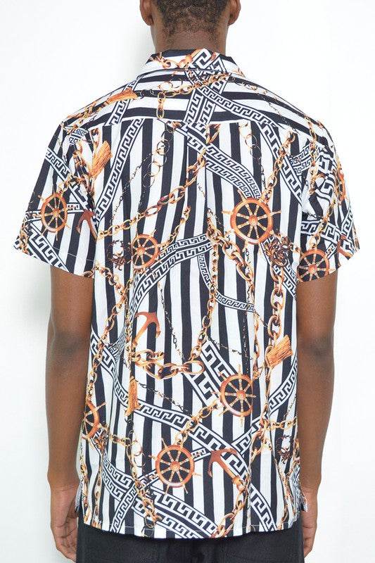 MENS GOLD CHAIN STATUS PRINT BUTTON DOWN SHIRT - Shop Style & More | Fresh Looks, Everyday Deals & Free Shipping