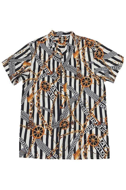 MENS GOLD CHAIN STATUS PRINT BUTTON DOWN SHIRT - Shop Style & More | Fresh Looks, Everyday Deals & Free Shipping