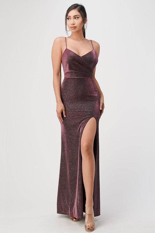 Sparkling knit jacquard side gather spaghetti gown - Shop Style & More | Fresh Looks, Everyday Deals & Free Shipping