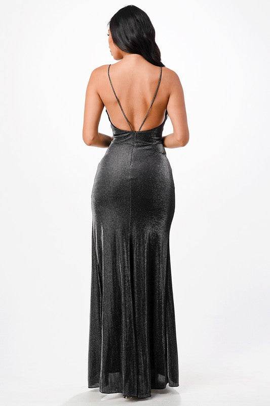 Sparkling knit jacquard side gather spaghetti gown - Shop Style & More | Fresh Looks, Everyday Deals & Free Shipping