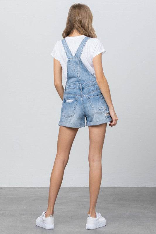 High Rise Roll Up Denim Overall Romper - Shop Style & More | Fresh Looks, Everyday Deals & Free Shipping