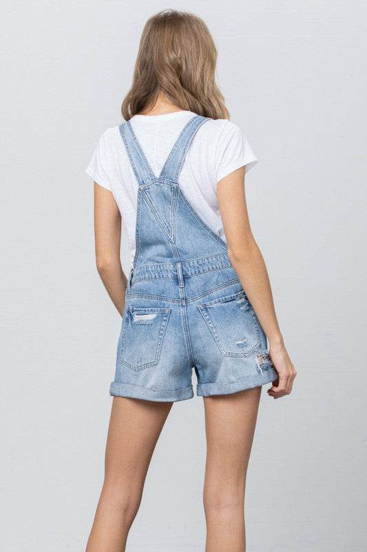 High Rise Roll Up Denim Overall Romper - Shop Style & More | Fresh Looks, Everyday Deals & Free Shipping
