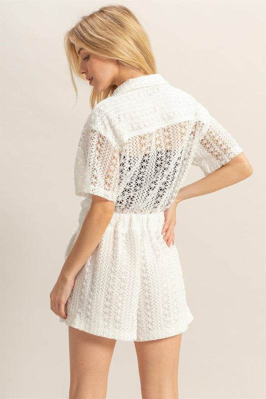 HYFVE Crochet Button Front Short Sleeve Romper - Shop Style & More | Fresh Looks, Everyday Deals & Free Shipping