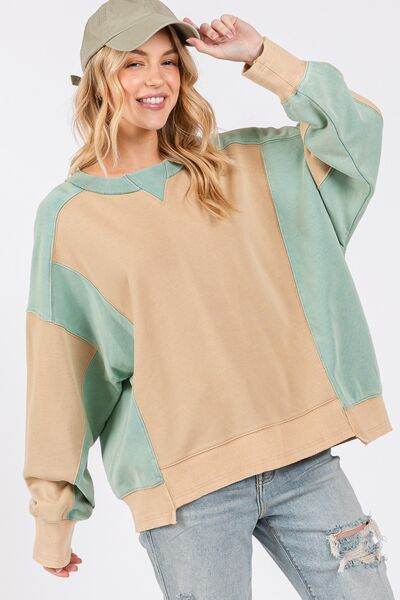 SAGE + FIG Color Block Round Neck Sweatshirt - Shop Style & More | Fresh Looks, Everyday Deals & Free Shipping