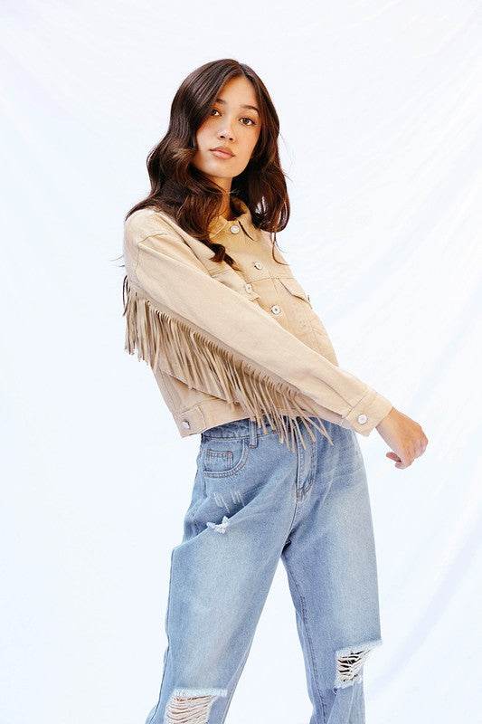 Cropped fringe denim jacket - Shop Style & More | Fresh Looks, Everyday Deals & Free Shipping