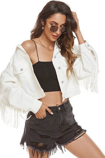Cropped fringe denim jacket - Shop Style & More | Fresh Looks, Everyday Deals & Free Shipping